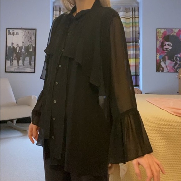 Saks Fifth Avenue Black Button Down Silk Sheer Bouse - Picture 4 of 4